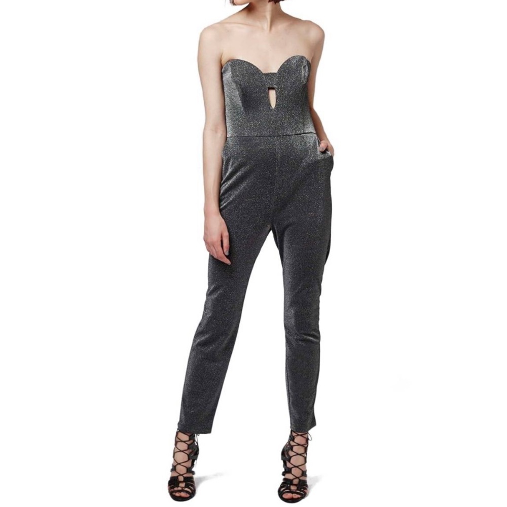 Bandeau Detail TOPSHOP Silver Metallic Jumpsuit 6